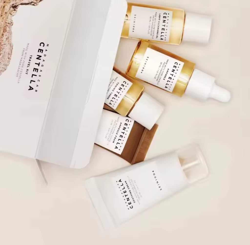 Madagascar Centella Kit de voyage, tonique, Ampoule, crème apaisante, huile nettoyante, mousse d'ampoule, soins de base pour la peau, Mini 5 pièces